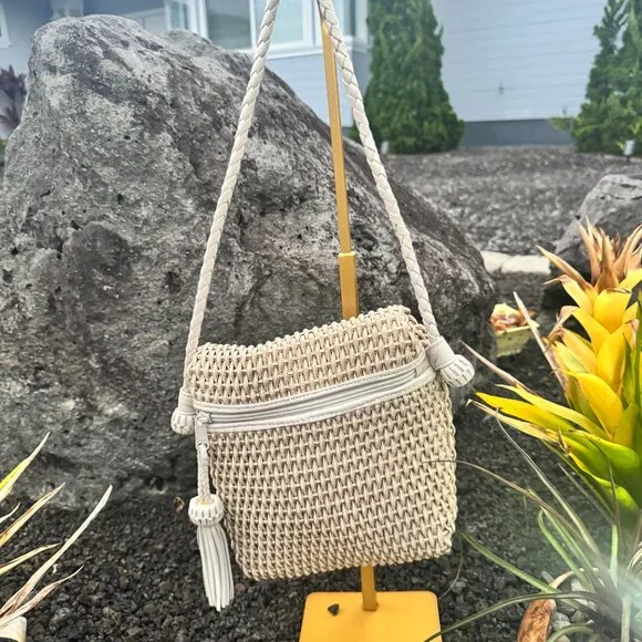 Jay Herbert by Sharif Woven Leather Crossbody Bag with Tassel – Beige/Ivory - Picture 11 of 15